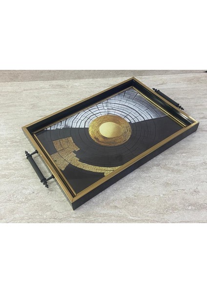 Dijital Baskılı Cam Servis Tepsisi – Modern Desenli, Metal Kulplu 42X29 cm fiyatları