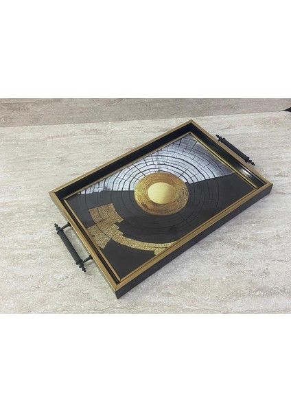 Dijital Baskılı Cam Servis Tepsisi – Modern Desenli, Metal Kulplu 42X29 cm modelleri