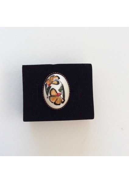 Sarı Çiçek Figürlü Çini Yüzük