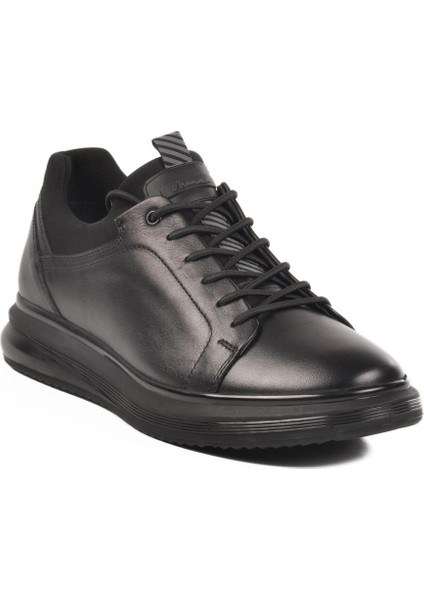 152-19596 M Siyah-Siyah Hakiki Deri Erkek Sneaker