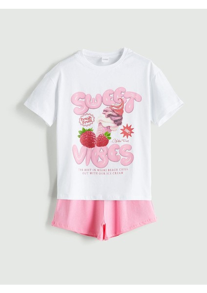 Bisiklet Yaka Kız Çocuk Şortlu Pijama Takımı (S5)