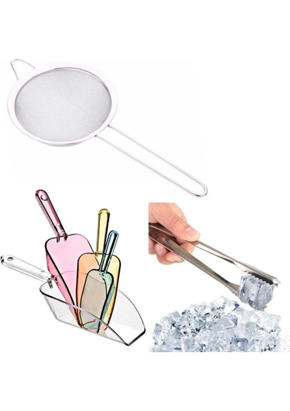 Bar Süzgeci 5.5 cm Buz Maşası Buz Küreği 4lü Seti Kokteyl Seti Kokteyl Süzgeci Bar Maşası 6 Parça