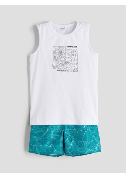 Bisiklet Yaka Erkek Çocuk Atlet ve Deniz Şortu (S5)