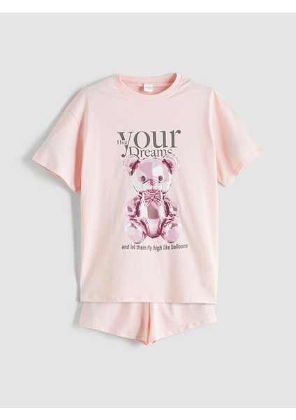 Bisiklet Yaka Kız Çocuk Şortlu Pijama Takımı (S5)