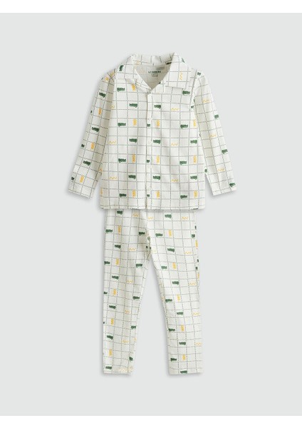 Gömlek Yaka Ekose Desenli Uzun Kollu Erkek Çocuk Pijama Takımı (W5)