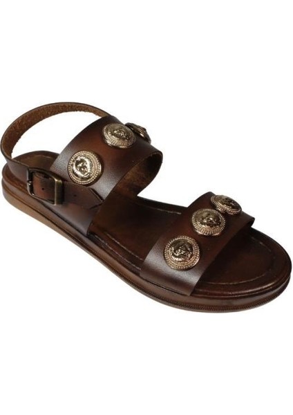 Yazkış Kadın Siyah Taba Cilt Üzeri Altın Detaylı Sandalet