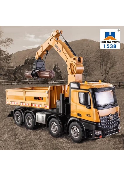 Huına 1538 1/14 26CH 8x4 Damperli Kamyon Rc Kumandalı Iş Makinesi 3 Farklı Tutma Kollu Kepçeli Rc Model Kereste Kamyonu - 2.4g Full Fonksiyon Sesli&ışıklı