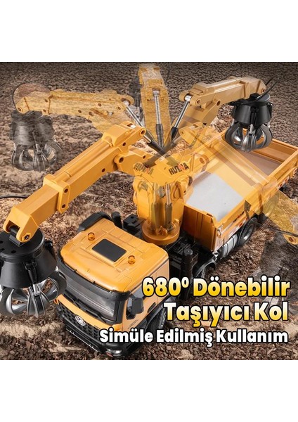 Huına 1538 1/14 26CH 8x4 Damperli Kamyon Rc Kumandalı Iş Makinesi 3 Farklı Tutma Kollu Kepçeli Rc Model Kereste Kamyonu - 2.4g Full Fonksiyon Sesli&ışıklı modelleri