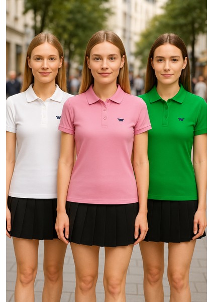 Kadın Yazlık 3 Lü Paket Basic Arma Polo Yaka Tişört