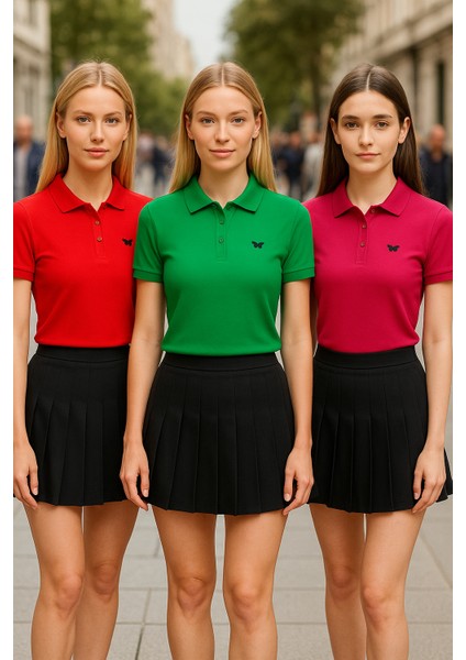 Kadın Yazlık 3 Lü Paket Basic Arma Polo Yaka Tişört