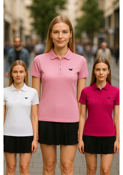 Kadın Yazlık 3 Lü Paket Basic Arma Polo Yaka Tişört