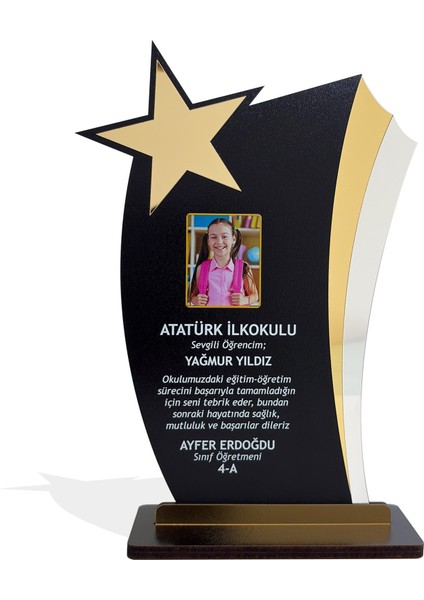 Kişiye Özel Plaket - Ahşap Plaket - Mezuniyet Hatırası - Okul Plaketi - 22CM x 12CM - Siyah PLKT1003S