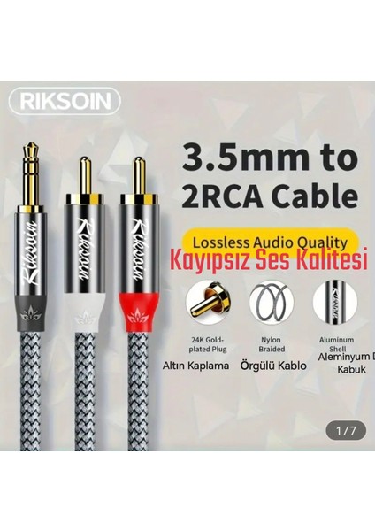 3-Metre 3.5mm To 2 Rca Aux Ses Kablosu 3.5mm Jack Rca Ayırıcı Aux Hi-Fi Ses Teknolojisi Hasır Örgülü Sağma Kablo Orjinal modelleri