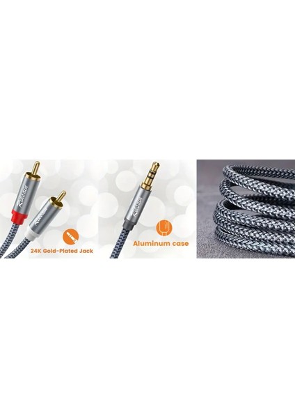 3-Metre 3.5mm To 2 Rca Aux Ses Kablosu 3.5mm Jack Rca Ayırıcı Aux Hi-Fi Ses Teknolojisi Hasır Örgülü Sağma Kablo Orjinal