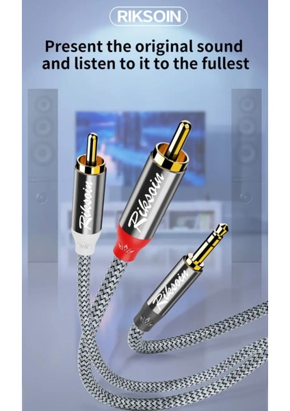 3-Metre 3.5mm To 2 Rca Aux Ses Kablosu 3.5mm Jack Rca Ayırıcı Aux Hi-Fi Ses Teknolojisi Hasır Örgülü Sağma Kablo Orjinal