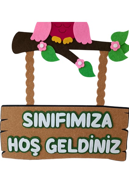 Keçe Sınıfımıza Hoş Geldiniz Okul Kapı Süsü Baykuşlu modelleri