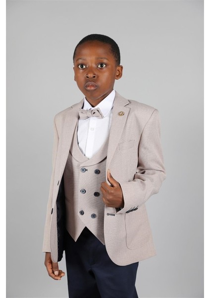 09 - 14 Yaş Erkek Çocuk Bej Keten Ceketli Takım fiyatları