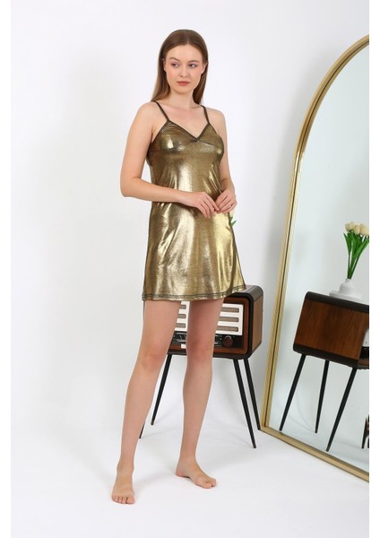 Ip Askılı Kısa Parlak Gecelik Ev Giyim Sarı 7416 fiyatları