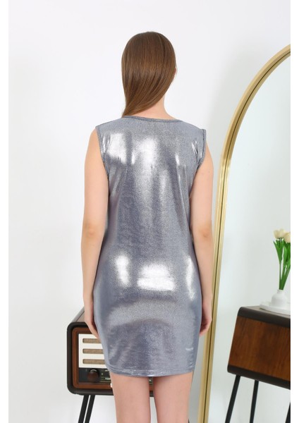 Kadın Kalın Askılı Kısa Parlak Micro Ev Elbisesi Gecelik 7417 Gri indirimleri