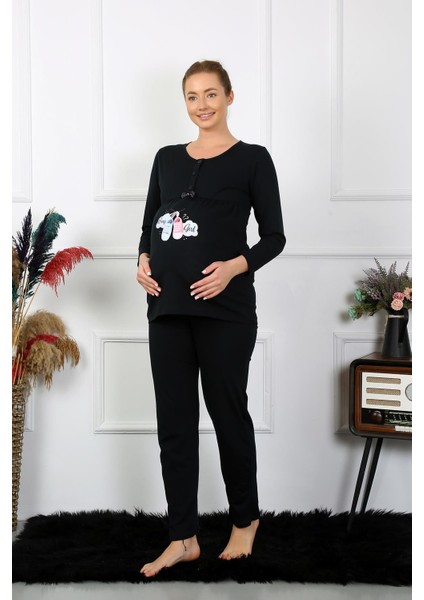 Kadın Uzun Kol Hamile Lohusa Pijama Takımı Siyah 45501