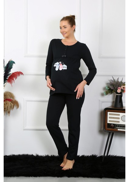 Kadın Uzun Kol Hamile Lohusa Pijama Takımı Siyah 45501 indirimleri