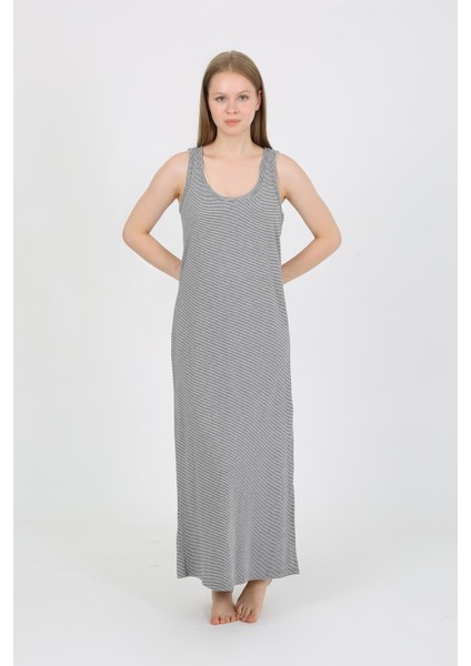 Kadın Kalın Askılı Yırtmaçlı Uzun Gri Gecelik 90110 fiyatları