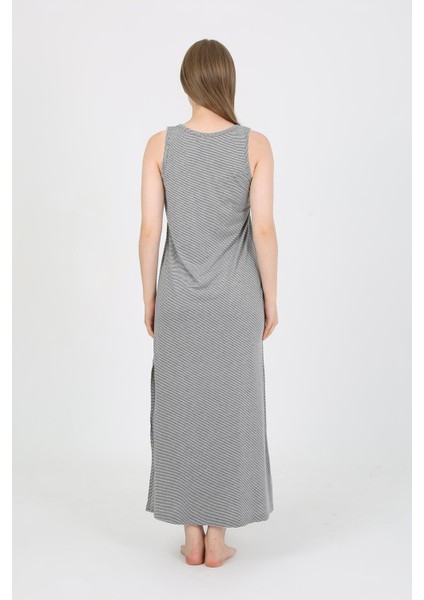 Kadın Kalın Askılı Yırtmaçlı Uzun Gri Gecelik 90110 modelleri