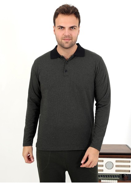 Erkek Polo Yaka Uzun Kol Penye Pijama Takımı 6862 Haki fiyatları