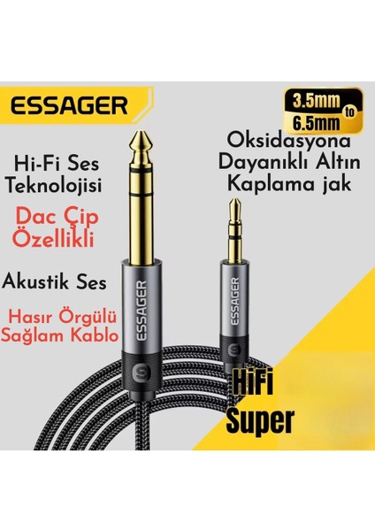 1.20 Metre. 3.5mm To 6.5mm Ses Kablosu Hi-Fi Ses Teknolojisi+Dac Çip+Hasır Örgülü Sağlam Trs Jack Aux Stereo Ses Kablosu modelleri