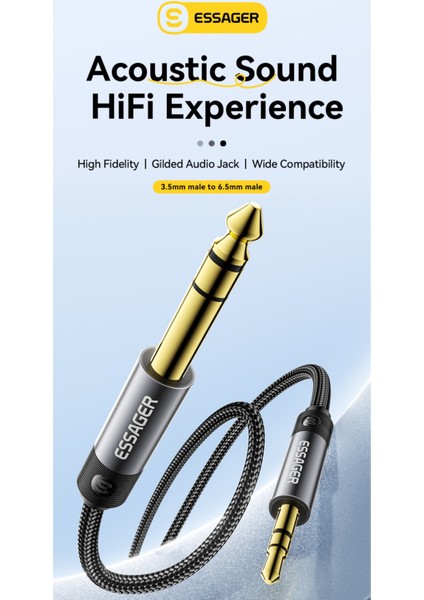 1.20 Metre. 3.5mm To 6.5mm Ses Kablosu Hi-Fi Ses Teknolojisi+Dac Çip+Hasır Örgülü Sağlam Trs Jack Aux Stereo Ses Kablosu