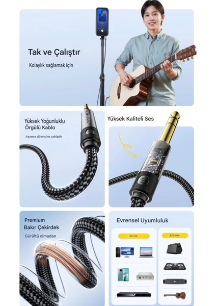 1.20 Metre. 3.5mm To 6.5mm Ses Kablosu Hi-Fi Ses Teknolojisi+Dac Çip+Hasır Örgülü Sağlam Trs Jack Aux Stereo Ses Kablosu fırsatları