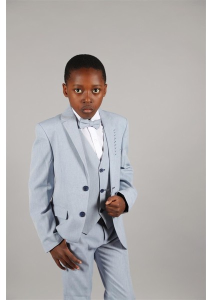 03 - 14 Yaş Erkek Çocuk Mavi Yaka Detaylı Ceketli Takım