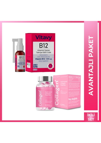 Collagen & Hyaluronic Acid & Resveratrol (1X30 Tablet) ve Methylcobalamin B12 Vitamini Sprey (10 Ml)