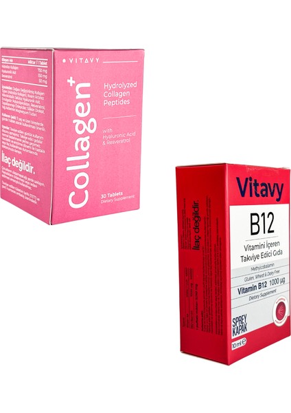 Collagen & Hyaluronic Acid & Resveratrol (1X30 Tablet) ve Methylcobalamin B12 Vitamini Sprey (10 Ml)