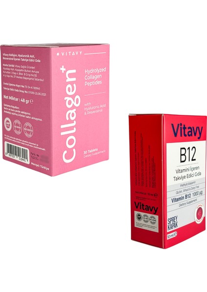 Collagen & Hyaluronic Acid & Resveratrol (1X30 Tablet) ve Methylcobalamin B12 Vitamini Sprey (10 Ml)