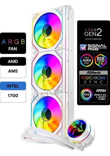 Hydra AHD360W Argb Aynalı Fan 360MM Sonsuzluk Aynalı Beyaz Sıvı Soğutma