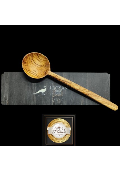 Ekstra Büyük Boy 34 cm Zeytin Ağacı Kepçe 8x8 cm Geniş Ağız Yapısı 2,5cm Derinlik