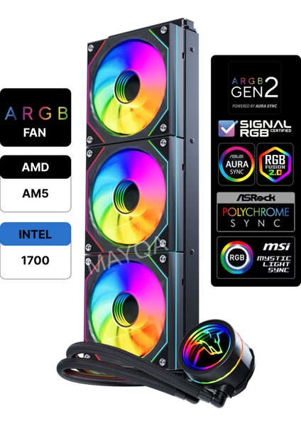 Hydra AHD360B Argb Aynalı Fan 360MM Sonsuzluk Aynalı Siyah Sıvı Soğutma