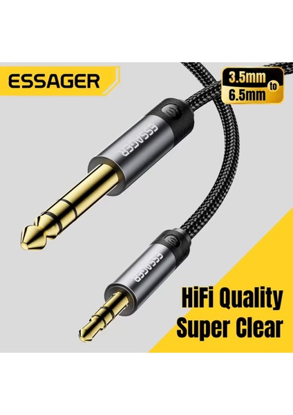 1.20 Metre. 3.5mm To 6.5mm Ses Kablosu Hi-Fi Ses Teknolojisi+Dac Çip+Hasır Örgülü Sağlam Trs Jack Aux Stereo Ses Kablosu