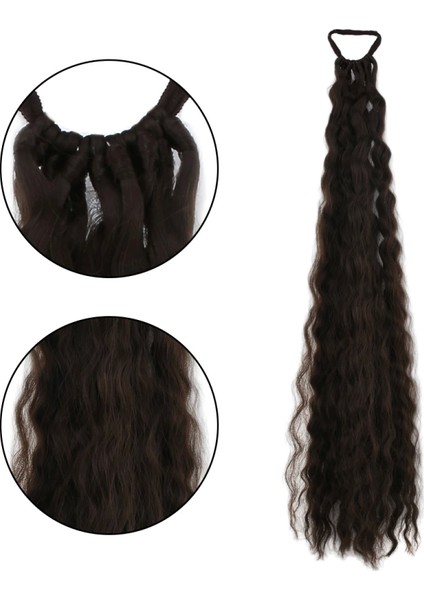 Lastik Tokalı At Kuyruğu Kabarık Afro Dalgalı - Koyu Kumral