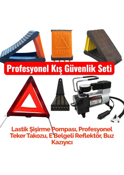 “4’lü Kışlık Araç Güvenlik Seti – Basınç Göstergeli Lastik Pompası + Reflektör + Takoz + Buz Kazıyıcı” fırsatları
