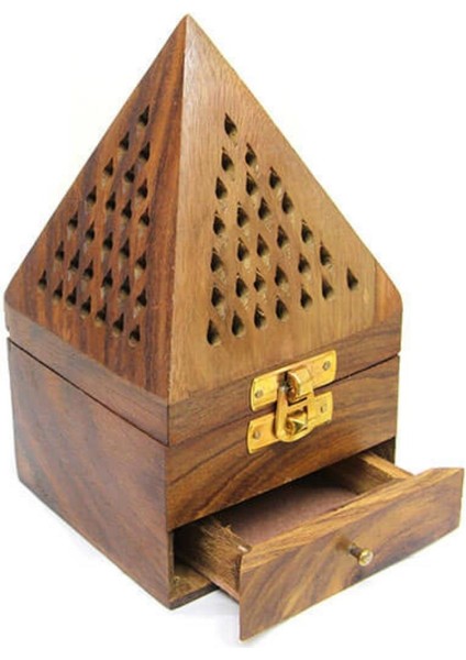 Konik Tütsü Yakma Kutusu Ahşap Piramit 16CM