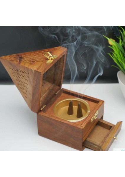 Konik Tütsü Yakma Kutusu Ahşap Piramit 16CM indirimleri