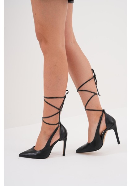Golden Heel 10,5 cm Siyah Cilt Ipli Bilekten Bağlamalı Stiletto Topuklu Ayakkabı fiyatları
