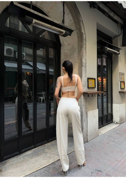 Kadın Tint Kot Rengi Lazer Detaylı Skater Jogger Fit Denim Jogger Kot Pantolon Baggy