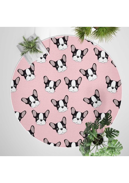 Yuvarlak Halı – Kaymaz Tabanlı, Yıkanabilir, Yumuşak Dokulu, Sevimli Desenler Pink Frenchies) fiyatları
