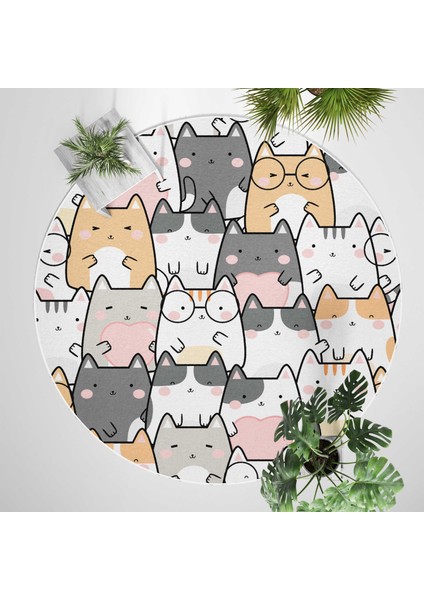 Yuvarlak Halı – Kaymaz Tabanlı, Yıkanabilir, Yumuşak Dokulu, Sevimli Desenler (Kawaii Cats) fiyatları