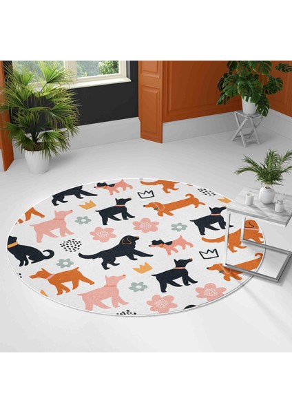 Yuvarlak Halı – Kaymaz Tabanlı, Yıkanabilir, Yumuşak Dokulu, Sevimli Desenler (Playful Paws)