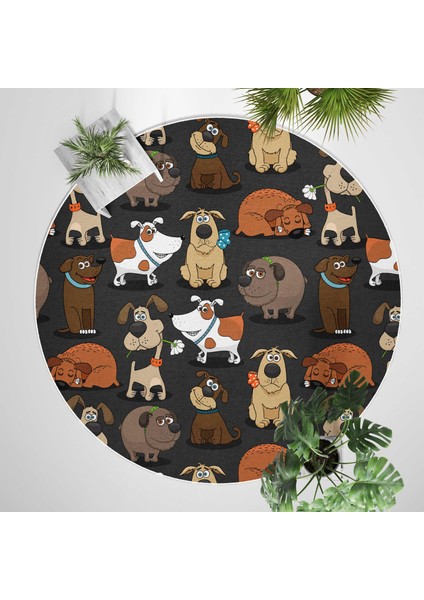 Yuvarlak Halı – Kaymaz Tabanlı, Yıkanabilir, Yumuşak Dokulu, Sevimli Desenler (Funny Dogs) fiyatları