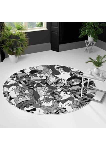 Yuvarlak Halı – Kaymaz Tabanlı, Yıkanabilir, Yumuşak Dokulu, Sevimli Desenler (Stylish Tails)
